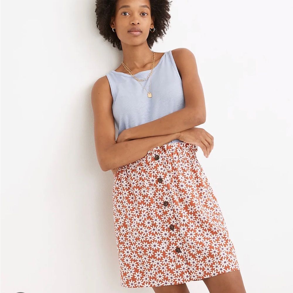 Madewell Orange Floral Button Front Mini Skirt XL